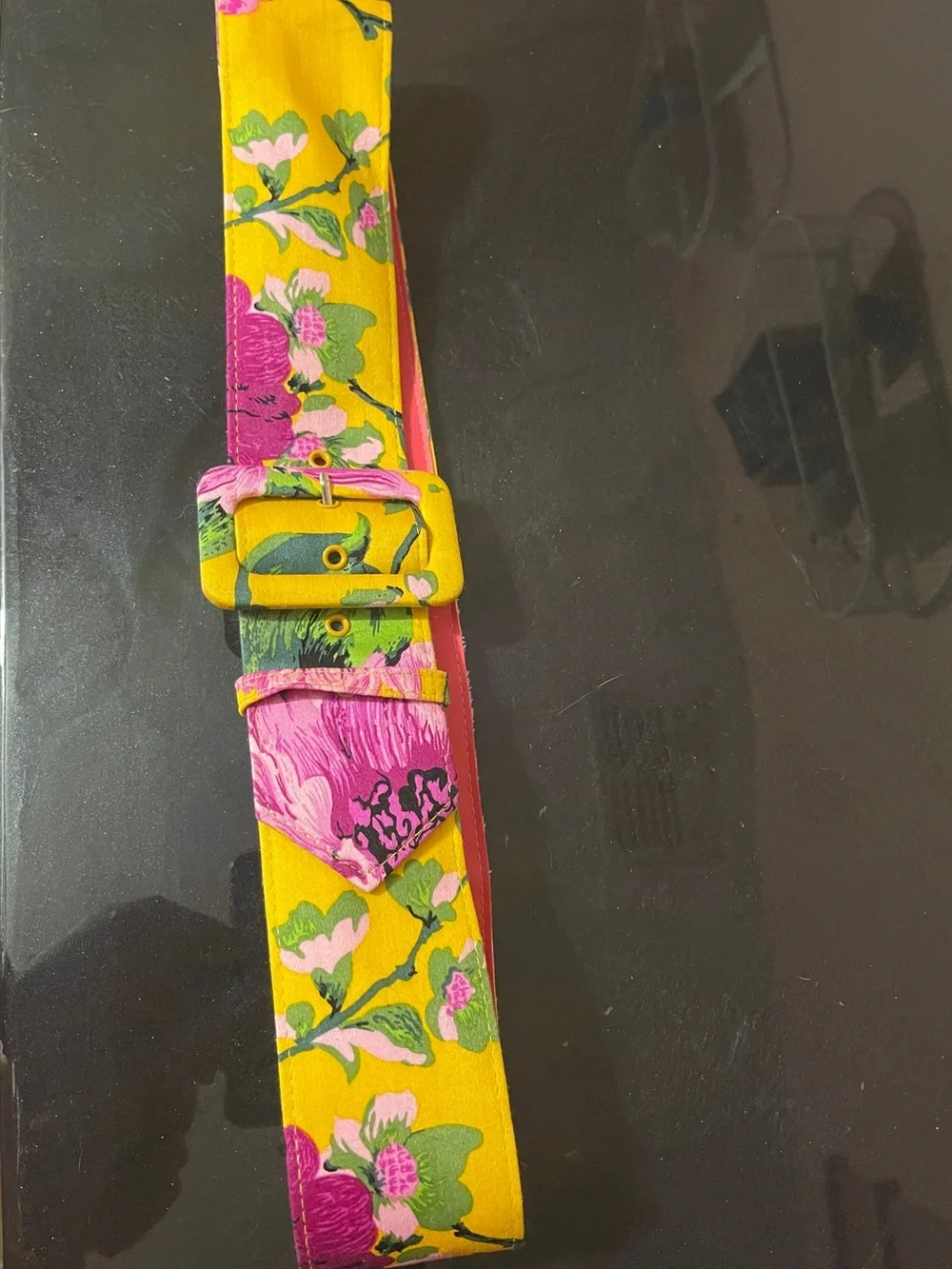 Pinup Couture Birdie Floral Print Wide Belt - Yellow & Pink